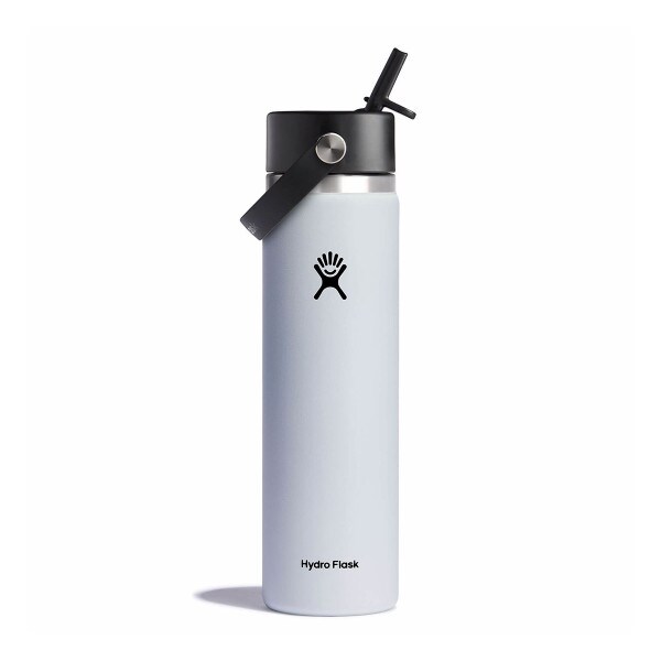 Hydro Flask 24oz wide mouth white bottle with flex straw cap